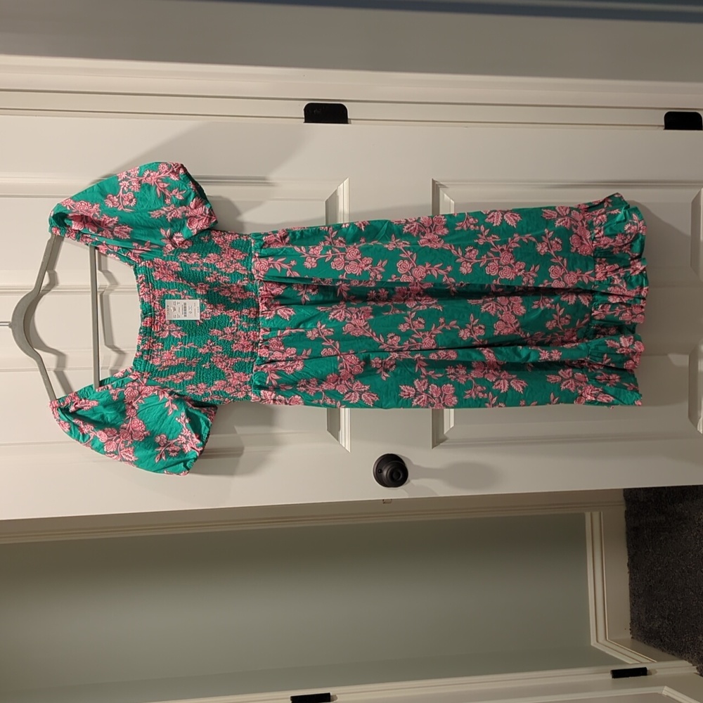 J. Crew Smocked Midi Dress w/ Puffed Sleeves